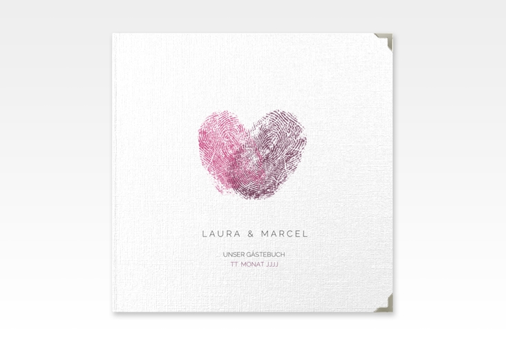 Gästebuch Selection Hochzeit Fingerprint Leinen-Hardcover pink schlicht mit Fingerabdruck-Motiv
