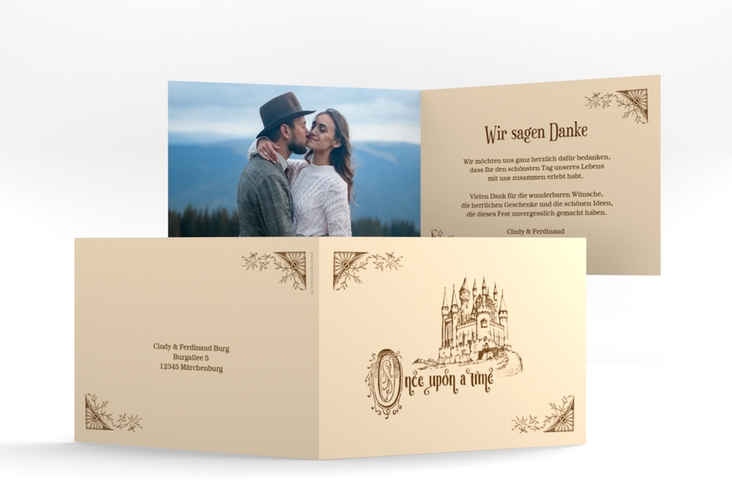 Dankeskarte Hochzeit Storybook A6 Klappkarte quer hochglanz