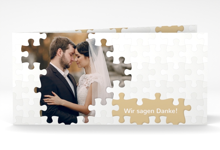 Dankeskarte Hochzeit Puzzle lange Klappkarte quer beige