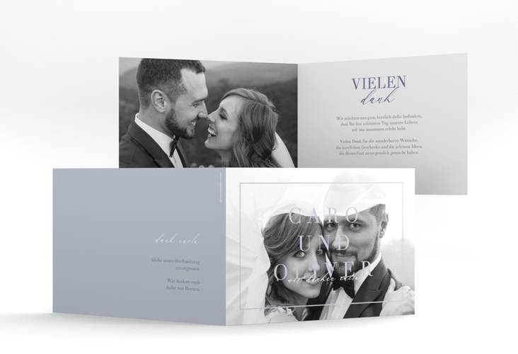 Danksagungskarte Hochzeit Moment A6 Klappkarte quer blau hochglanz