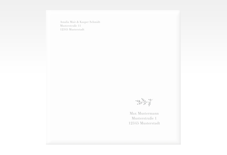 Kuvert quadratisch Filigrana quadratisch grau in reduziertem Design mit Initialen und zartem Blätterkranz