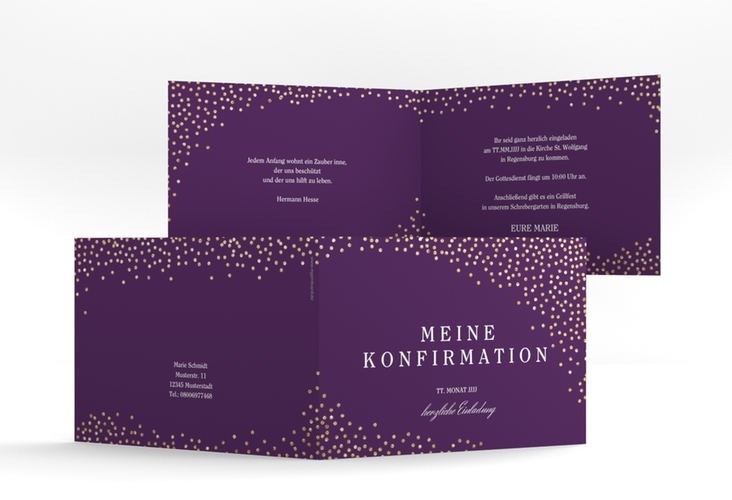 Einladung Konfirmation Glossy A6 Klappkarte quer lila hochglanz