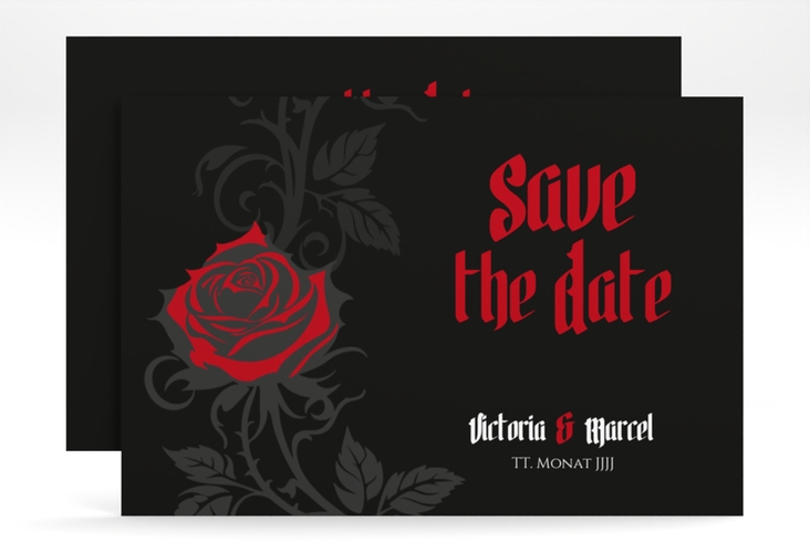 Save the Date-Karte Red Rose A6 Karte quer schwarz