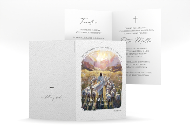 Trauerkarte Hirte A6 Klappkarte hoch weiss