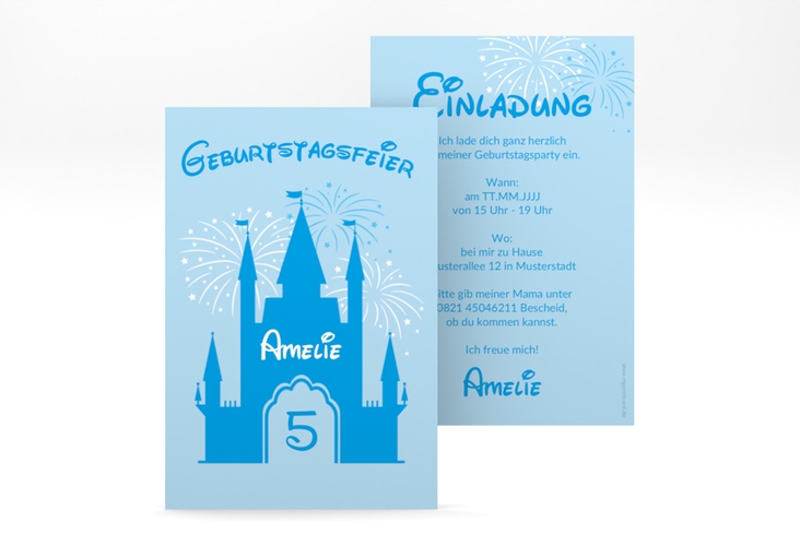 Einladungskarte Kindergeburtstag Schloss A6 Karte hoch blau