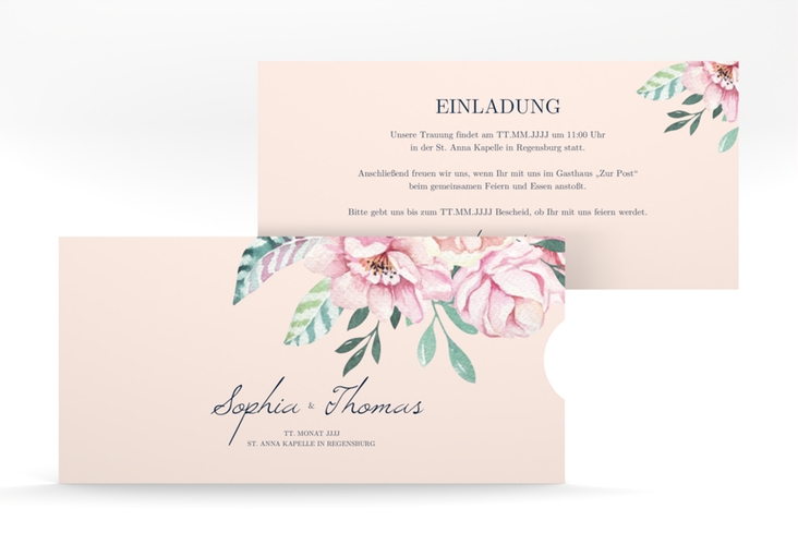 Hochzeitseinladung Blooming Einsteckkarte rosa