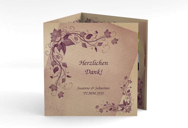 Dankeskarte Hochzeit Erfurt quadr. Doppel-Klappkarte mit Weinranken in Violett