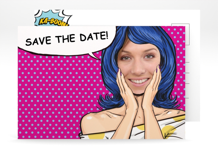 Save the Date-Postkarte Geburtstag Popart Woman A6 Postkarte