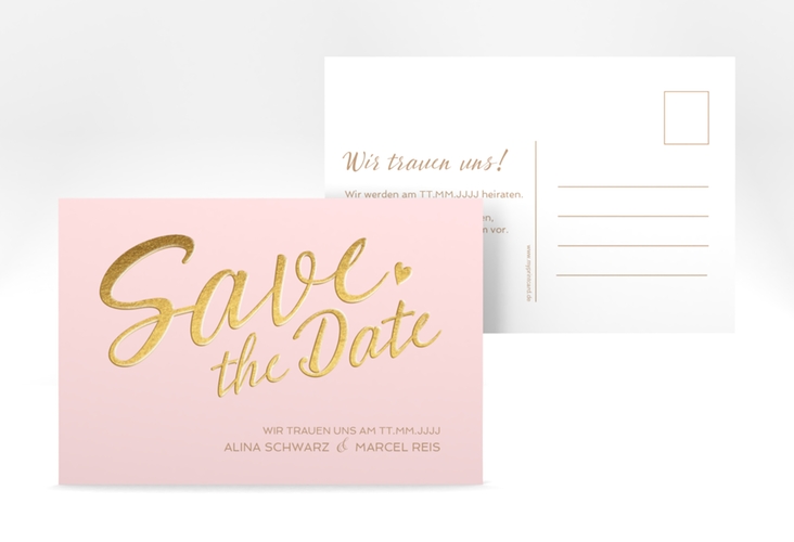 Save the Date-Postkarte Glam A6 Postkarte rosa hochglanz