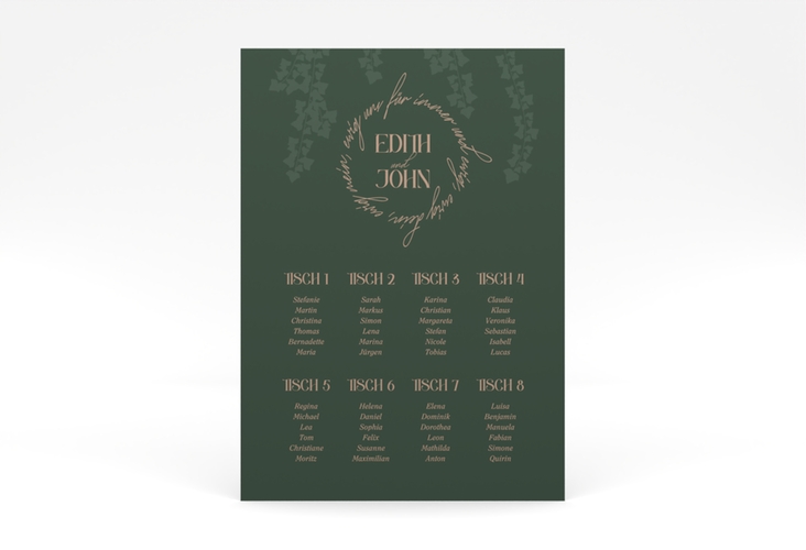 Sitzplan Poster Hochzeit Efeugrün 50 x 70 cm Poster gruen im Fantasy-Elfen-Design mit Efeu