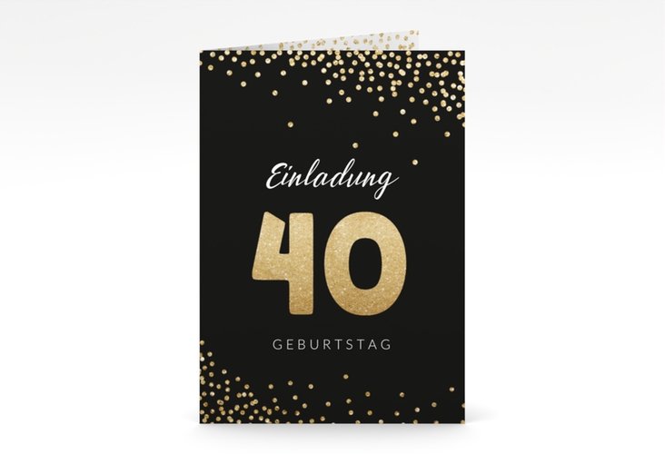 Einladung 40. Geburtstag Glitzer A6 Klappkarte hoch gold
