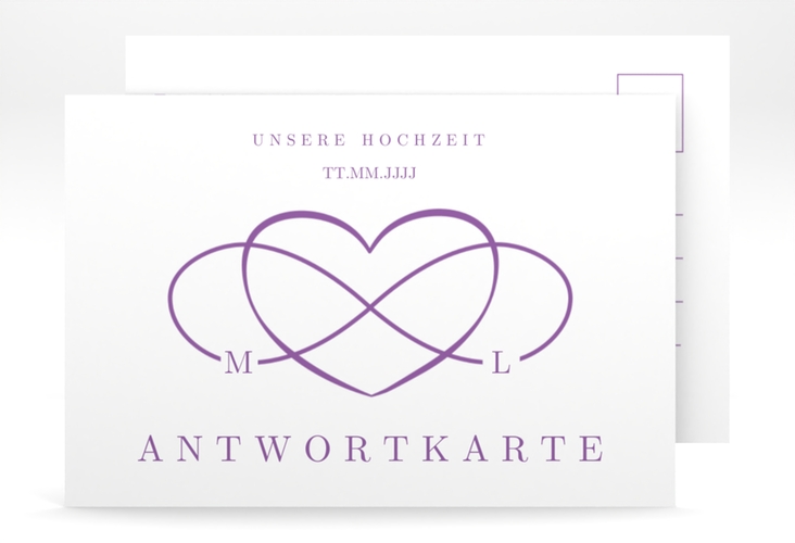 Antwortkarte Hochzeit Infinity A6 Postkarte lila hochglanz