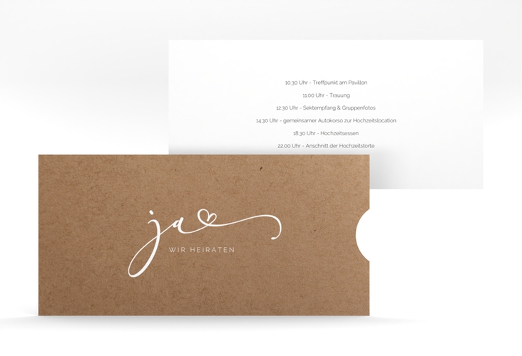 Hochzeitseinladung Jawort Einsteckkarte Kraftpapier modern minimalistisch mit veredelter Aufschrift