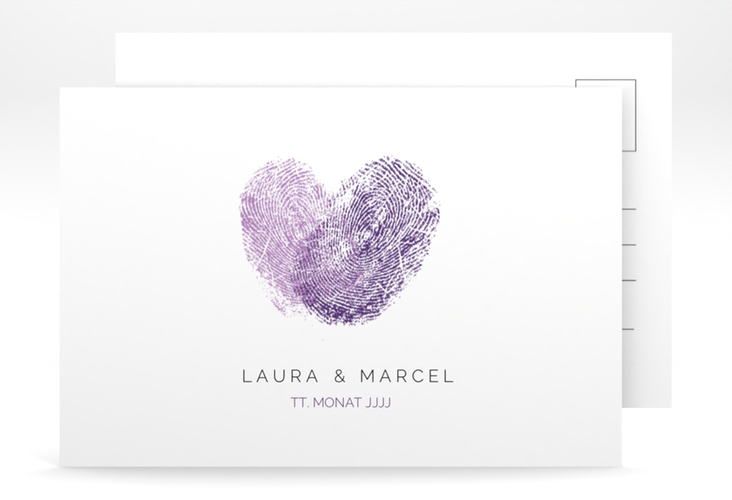 Save the Date-Postkarte Fingerprint A6 Postkarte lila schlicht mit Fingerabdruck-Motiv