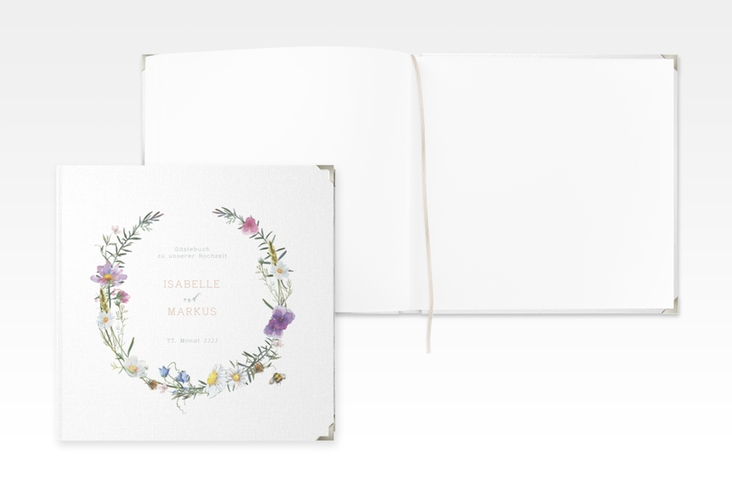 Gästebuch Selection Hochzeit Blumengarten Leinen-Hardcover bunt mit Blumenkranz und Hummel