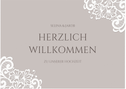 Klick: Details zu Willkommensschild Poster "Vintage" anzeigen Willkommensschild Poster Vintage 70 x 50 cm Poster grau mit floraler Spitze