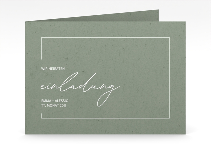 Hochzeitseinladung Simple Line mittlere Klappkarte quer gruen hochglanz