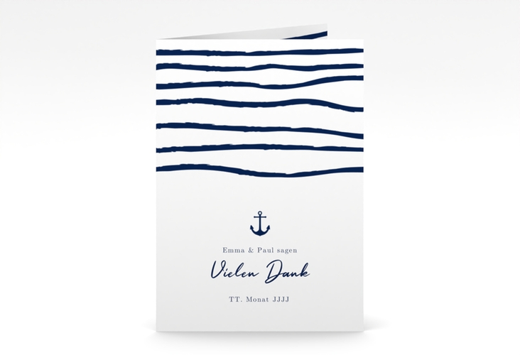 Danksagungskarte Liebesanker A6 Klappkarte hoch mit maritimem Streifenmuster und kleinem Anker