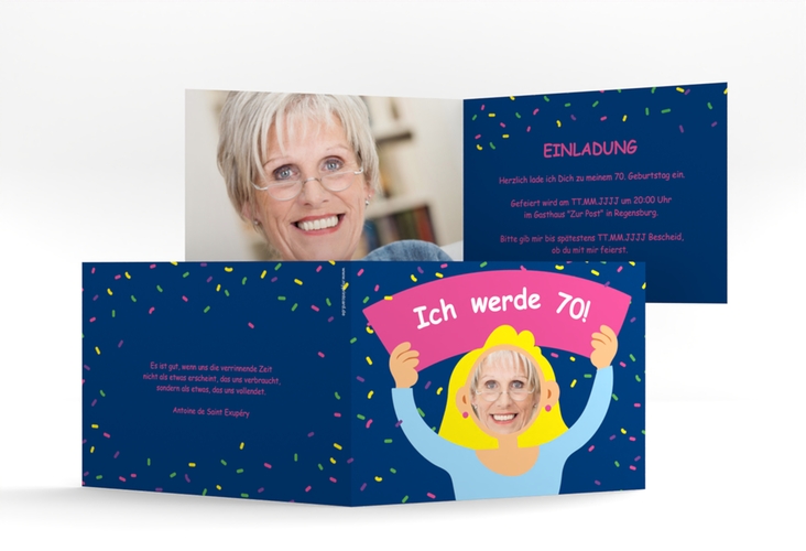 Einladung 70. Geburtstag Comic Woman A6 Klappkarte quer