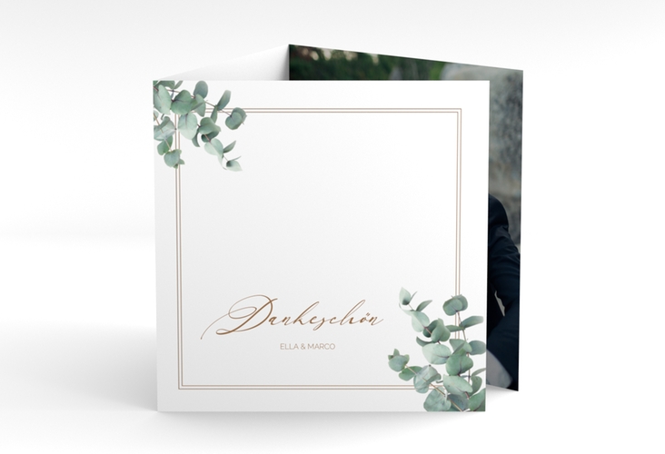 Dankeskarte Hochzeit Eucalypt quadr. Doppel-Klappkarte hochglanz mit Eukalyptus und edlem Rahmen