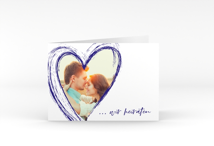 Hochzeitseinladung Liebe A6 Klappkarte quer blau hochglanz
