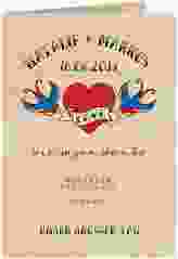 Danksagungskarte Hochzeit Tattoo A6 Klappkarte hoch beige mit Herz und zwei Schwalben