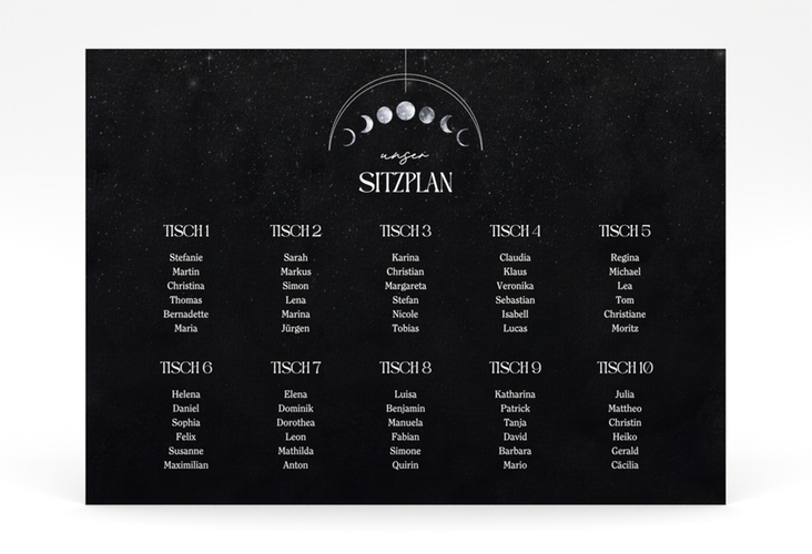 Sitzplan Poster Hochzeit Mondphase 70 x 50 cm Poster schwarz
