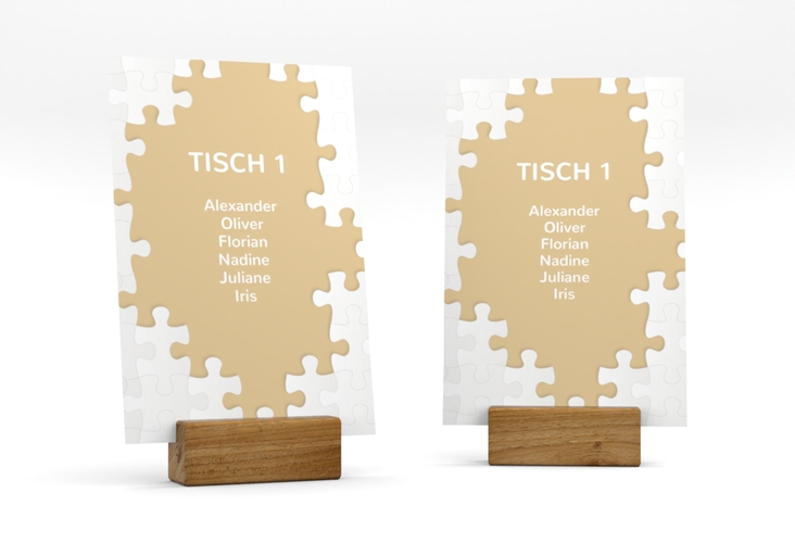 Tischaufsteller Hochzeit Puzzle Tischaufsteller beige