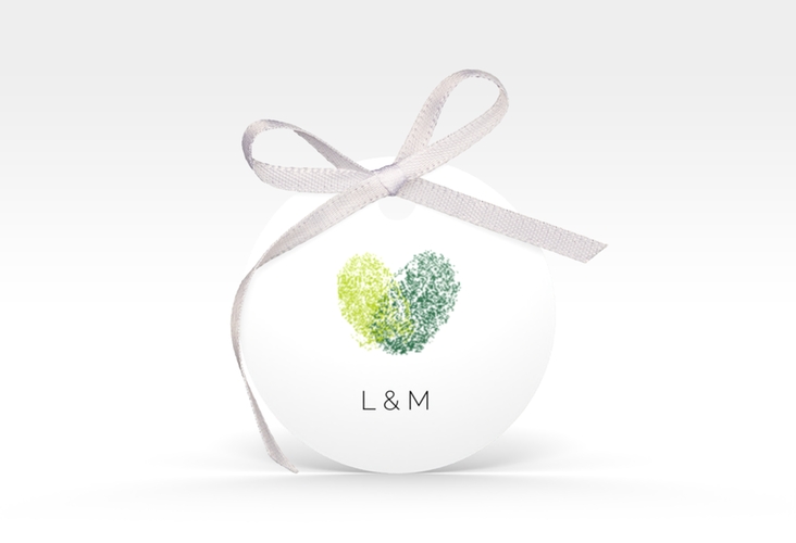 Geschenkanhänger Hochzeit Fingerprint Geschenkanhänger, rund gruen schlicht mit Fingerabdruck-Motiv