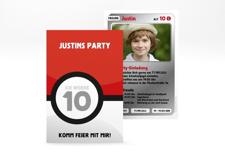 Einladungskarte Kindergeburtstag Poketball A6 Karte hoch