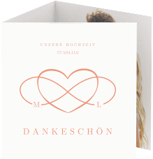 Klick: Details zu Dankeskarte Hochzeit "Infinity" anzeigen Dankeskarte Hochzeit Infinity quadr. Doppel-Klappkarte apricot