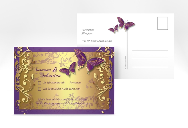 Antwortkarte Hochzeit Toulouse A6 Postkarte lila hochglanz