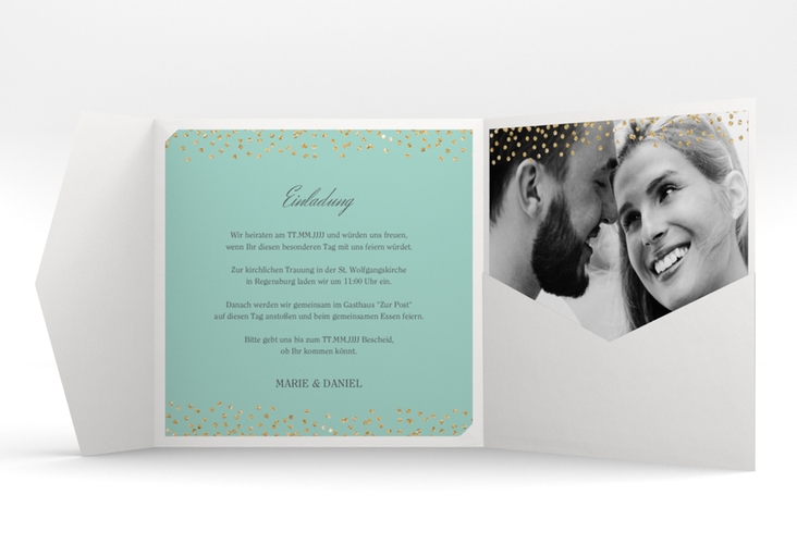 Hochzeitseinladung Glitter Pocketfold mint