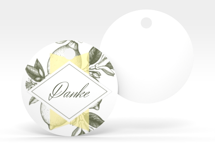 Geschenkanhänger Hochzeit Lemon Geschenkanhänger, rund mit mediterranem Zitronen-Kupferstich