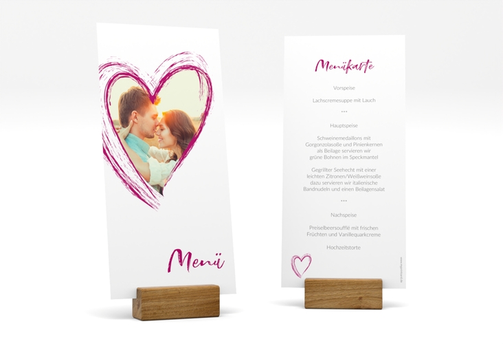 Menükarte Hochzeit "Liebe" lange Karte hoch pink hochglanz