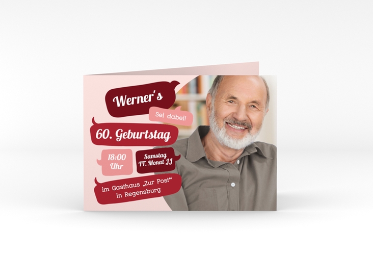 Einladung 60. Geburtstag Whatsup A6 Klappkarte quer rot