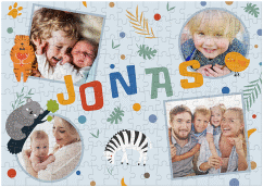 Fotopuzzle 200 Teile Tierisch 200 Teile blau mit Zootieren und vier Fotos