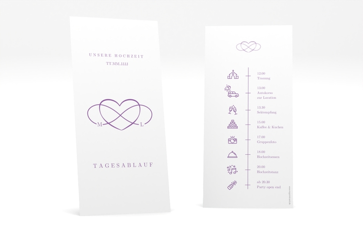 Tagesablauf Hochzeit Infinity lange Karte hoch lila