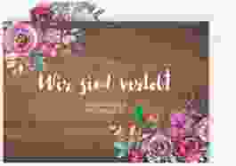Verlobungskarte Hochzeit Flourish A6 Postkarte braun mit floraler Bauernmalerei auf Holz