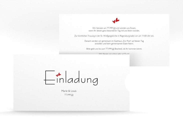 Hochzeitseinladung Twohearts Einsteckkarte rot