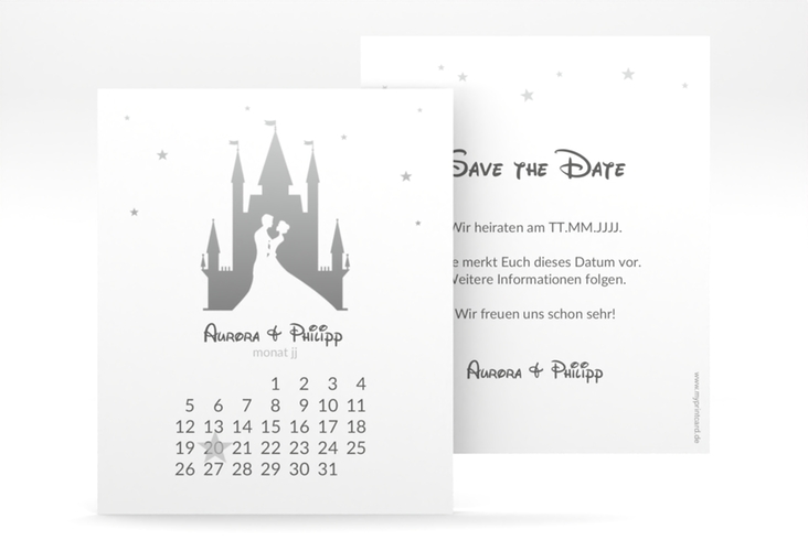 Save the Date-Kalenderblatt Castle Kalenderblatt-Karte grau hochglanz