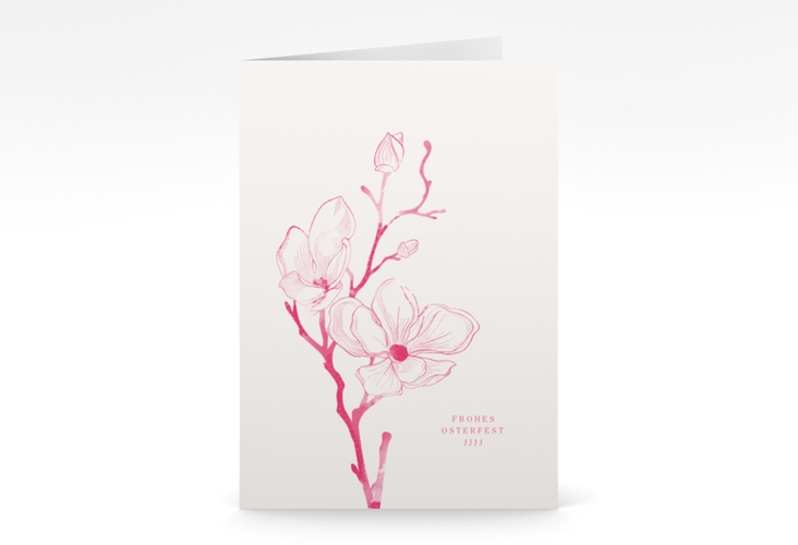Osterkarte Bloom A6 Klappkarte hoch rosa hochglanz mit Kirschblütenzweig