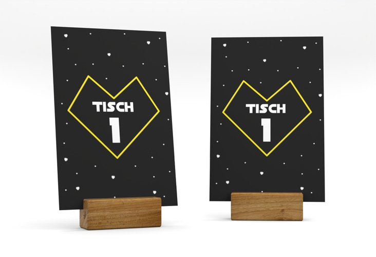 Tischnummer Hochzeit Starlove Tischaufsteller schwarz mit Sci-Fi-Universum