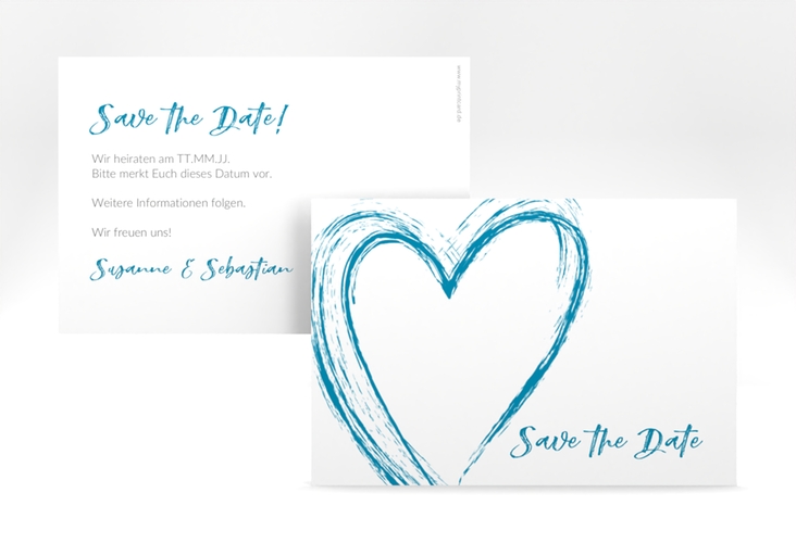 Save the Date-Karte Liebe A6 Karte quer tuerkis hochglanz
