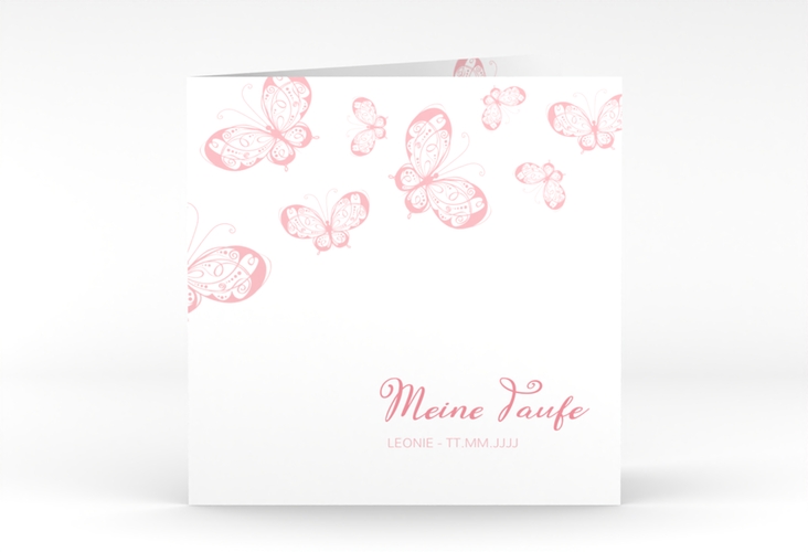 Einladung Taufe Protection quadr. Klappkarte rosa hochglanz