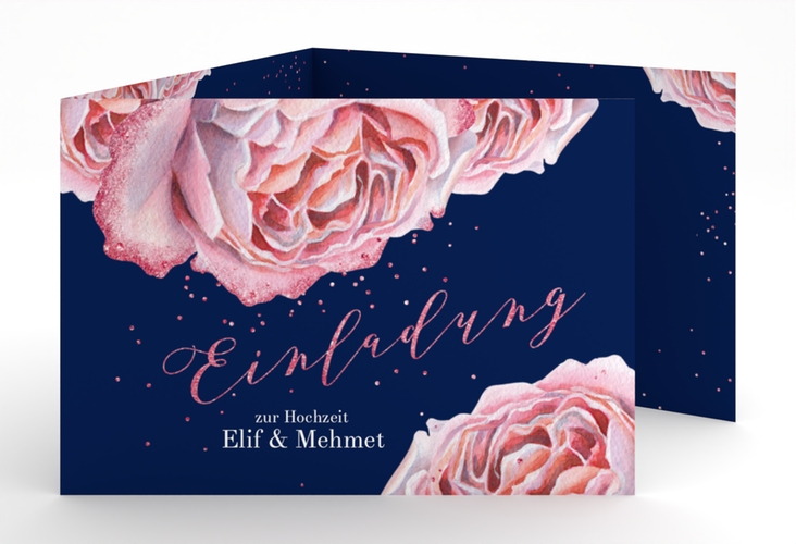 Hochzeitseinladung Cherie A6 Doppel-Klappkarte rosa
