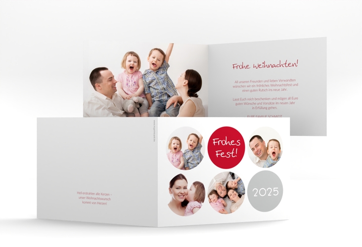 Weihnachtskarte Joy A6 Klappkarte quer weiss mit runden Fotos