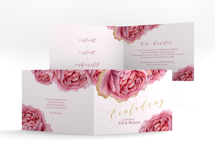 Hochzeitseinladung Cherie A6 Klappkarte quer rosa hochglanz