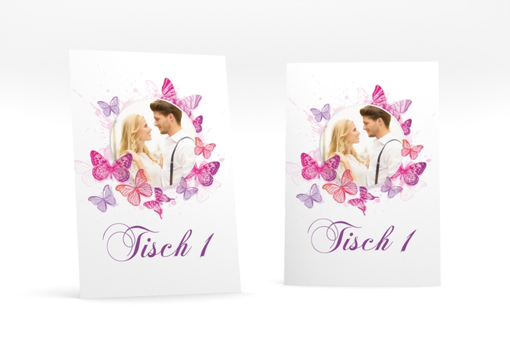 Tischnummer Hochzeit Schmetterlinge Tischaufsteller pink