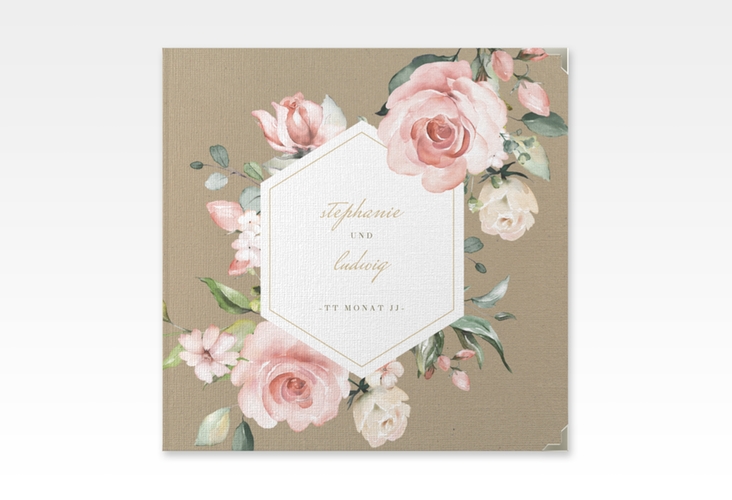 Gästebuch Selection Hochzeit Graceful Leinen-Hardcover mit Rosenblüten in Rosa und Weiß